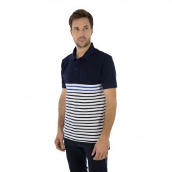 Polo homme manches courtes rayé marine/crème/bleu