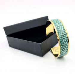 Manchette dorée en cuir de poisson turquoise