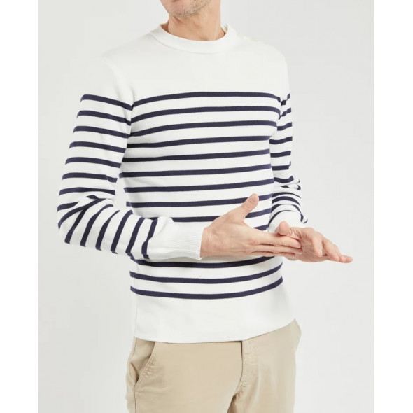 Pull marin authentique en coton Ecru/marine Pull marin authentique en coton Ecru/marine