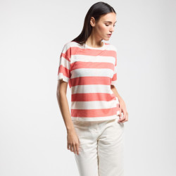 T-Shirt lin rayé femme - Tangerine