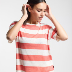 T-Shirt lin rayé femme - Tangerine